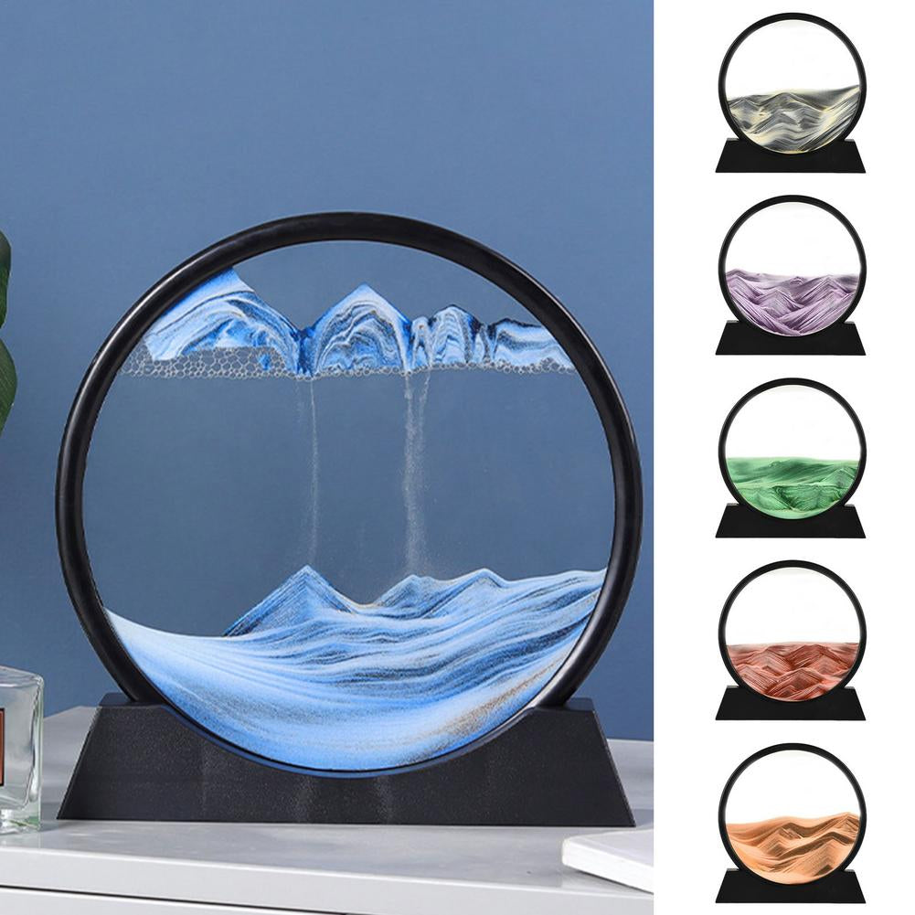 3D Mountain Sandscape Art Picture Round Moving Hourglass Motion Display Flowing Sand Painting Home Decor